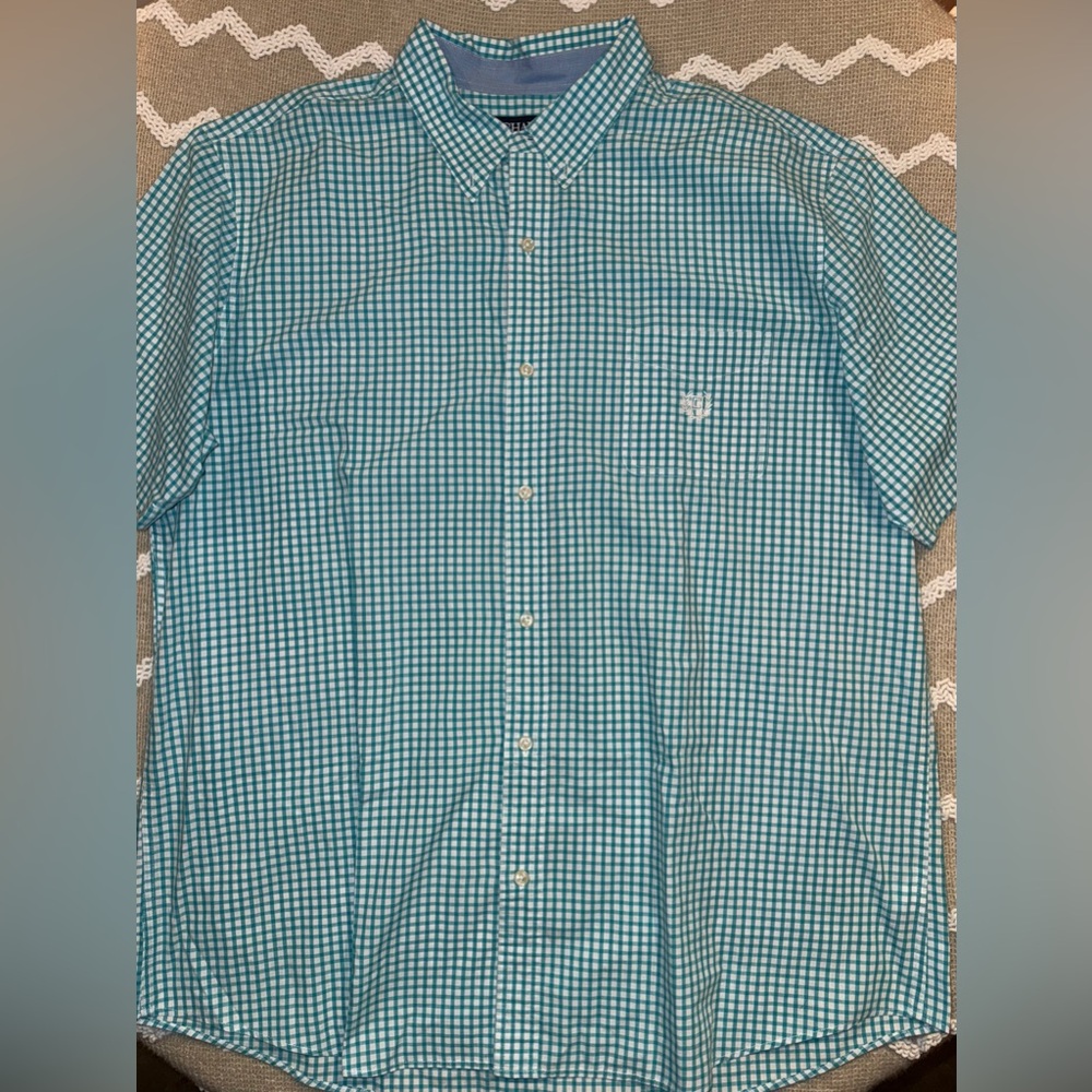 Chaps men’s Teal Checkered Casual button Shirt